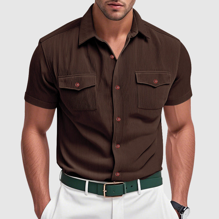 Men’s Short Sleeve Button-Up Shirt with Dual Chest Pockets