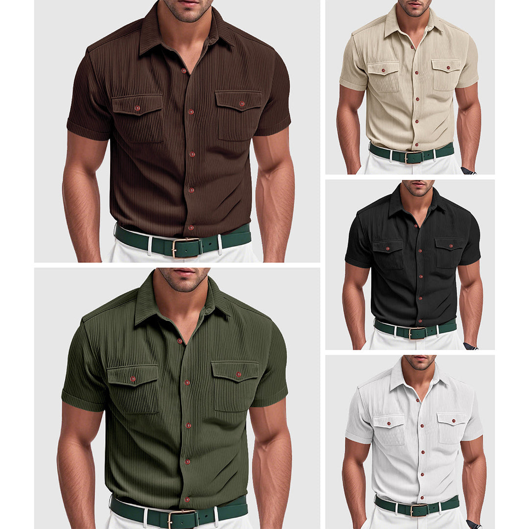 Men’s Short Sleeve Button-Up Shirt with Dual Chest Pockets