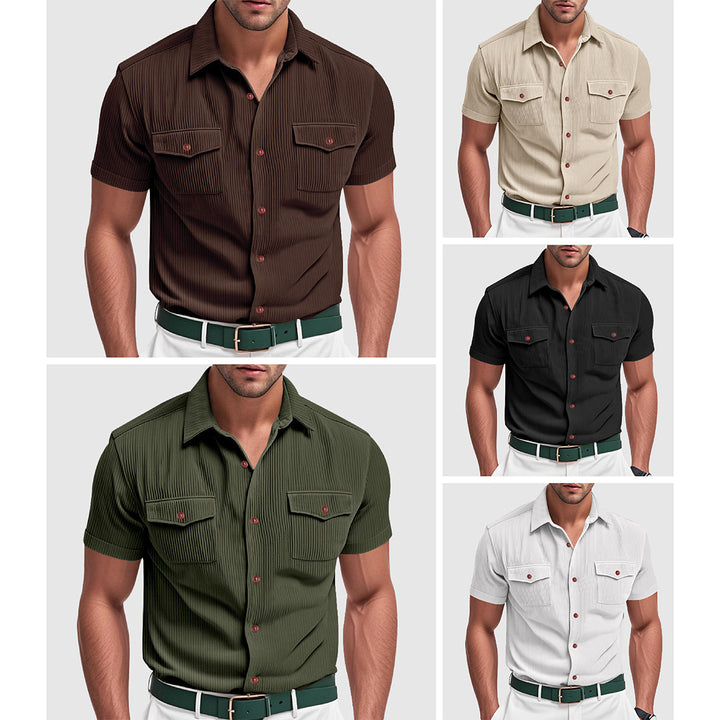 Men’s Short Sleeve Button-Up Shirt with Dual Chest Pockets