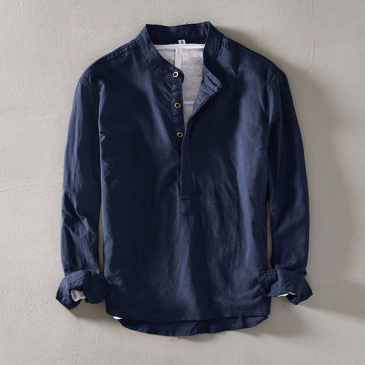 Men’s Casual Linen Henley Shirt with Long Sleeves