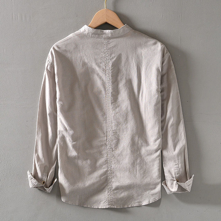 Men’s Casual Linen Henley Shirt with Long Sleeves