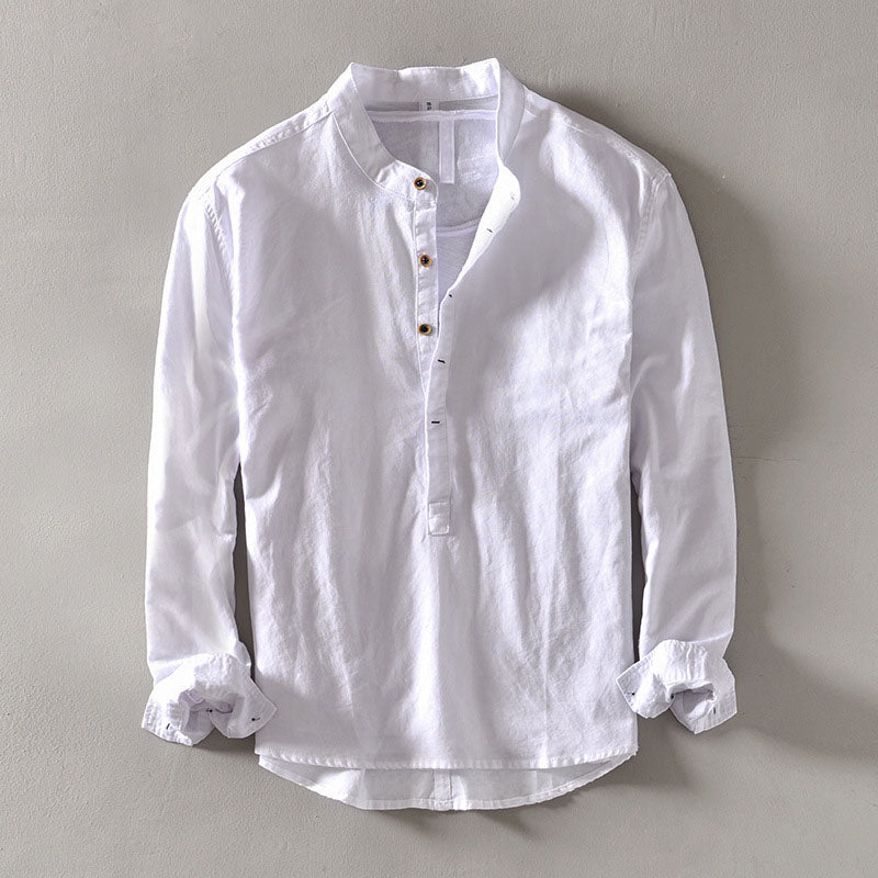 Men’s Casual Linen Henley Shirt with Long Sleeves