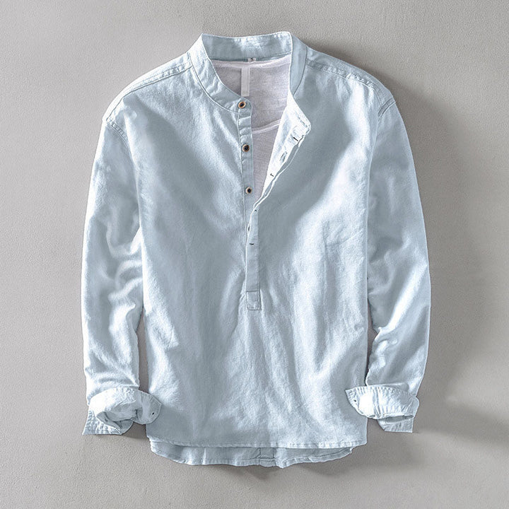 Men’s Casual Linen Henley Shirt with Long Sleeves