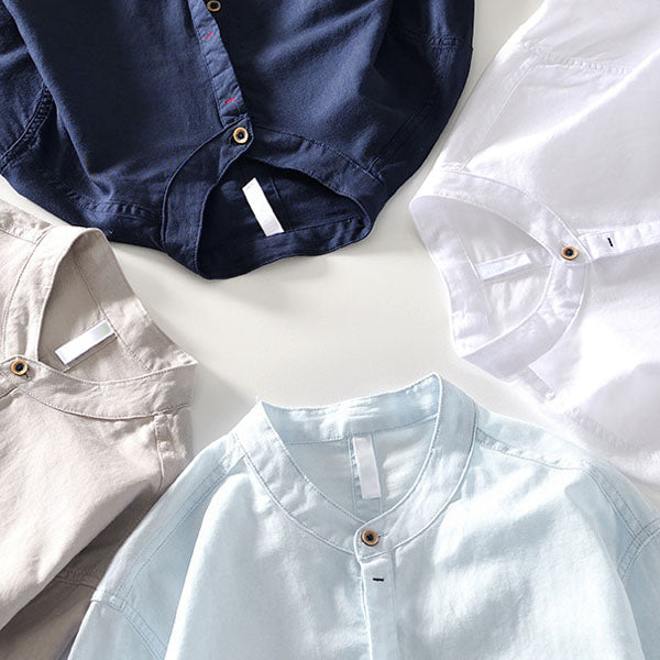 Men’s Casual Linen Henley Shirt with Long Sleeves
