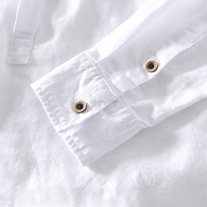 Men’s Casual Linen Henley Shirt with Long Sleeves