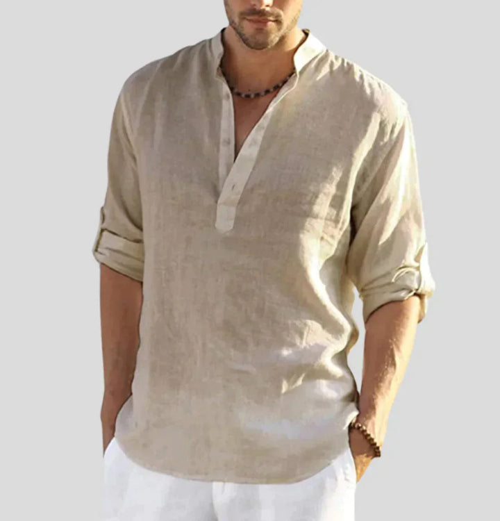 Lightweight Long-Sleeve Summer Shirt with Stand-Up Collar