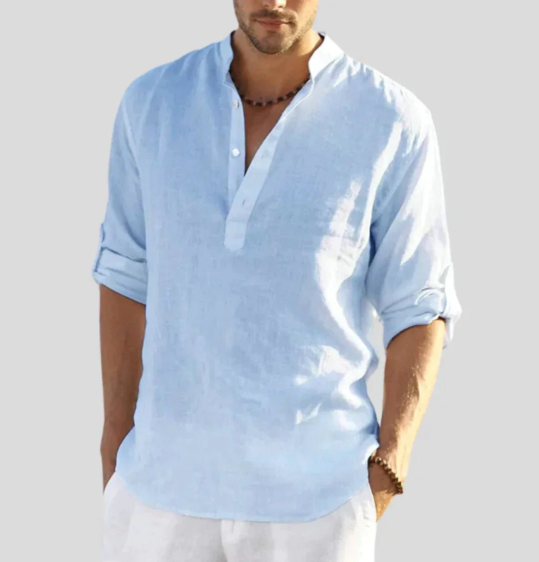 Lightweight Long-Sleeve Summer Shirt with Stand-Up Collar