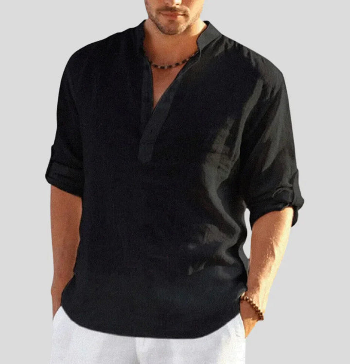Lightweight Long-Sleeve Summer Shirt with Stand-Up Collar