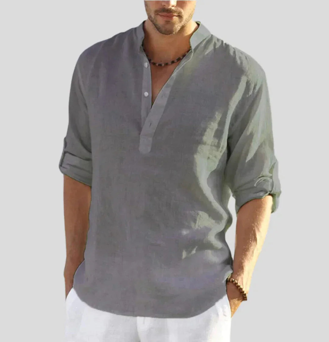 Lightweight Long-Sleeve Summer Shirt with Stand-Up Collar
