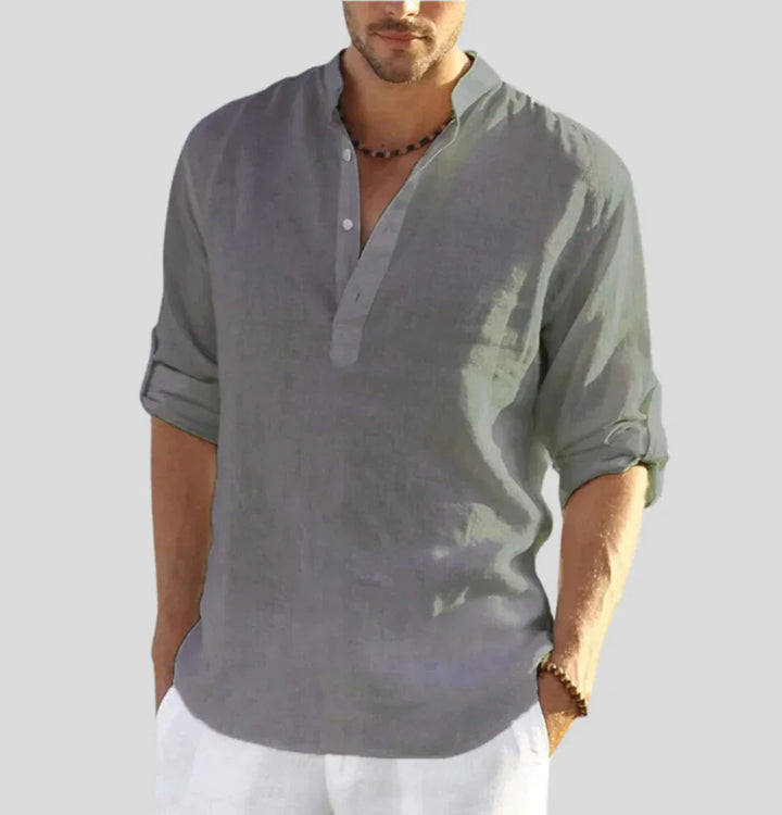 Lightweight Long-Sleeve Summer Shirt with Stand-Up Collar