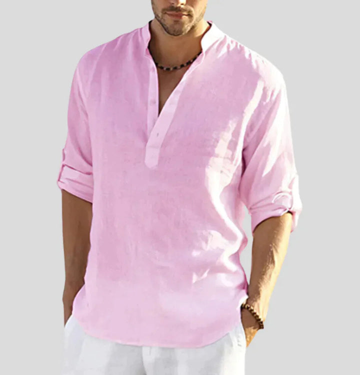 Lightweight Long-Sleeve Summer Shirt with Stand-Up Collar