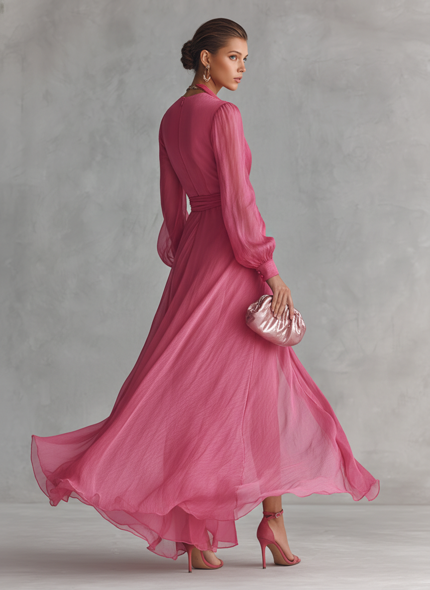 Sophia™ | Pink Pearl Chiffon Maxi Dress