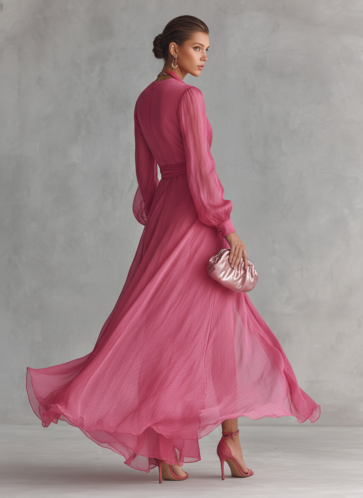 Sophia™ | Pink Pearl Chiffon Maxi Dress