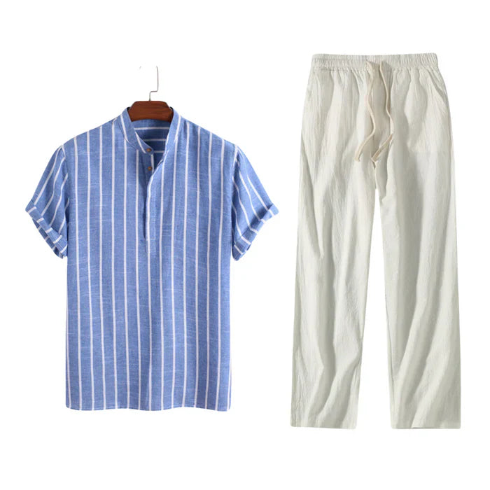 Striped Men’s Set – Stand-Up Collar & Breathable Fit