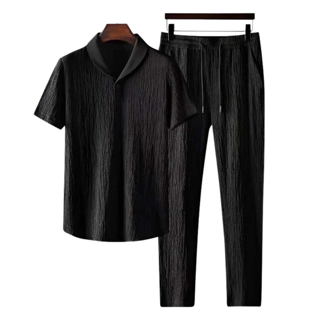 Men’s Two-Piece Set – Collared & Breathable Textured Fabric
