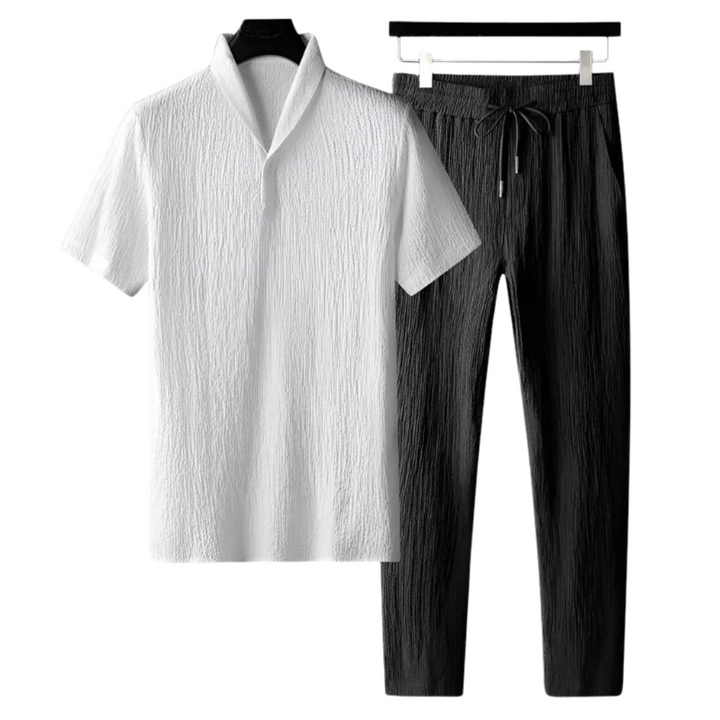 Men’s Two-Piece Set – Collared & Breathable Textured Fabric