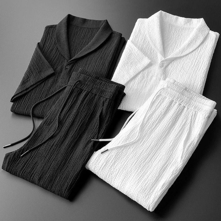 Men’s Two-Piece Set – Collared & Breathable Textured Fabric