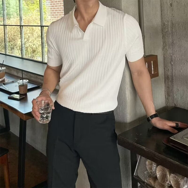 Classic Polo Shirt with Textured Pattern and Modern Cut White