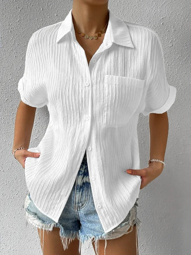 Women’s Relaxed Button-Up Shirt with Short Sleeves