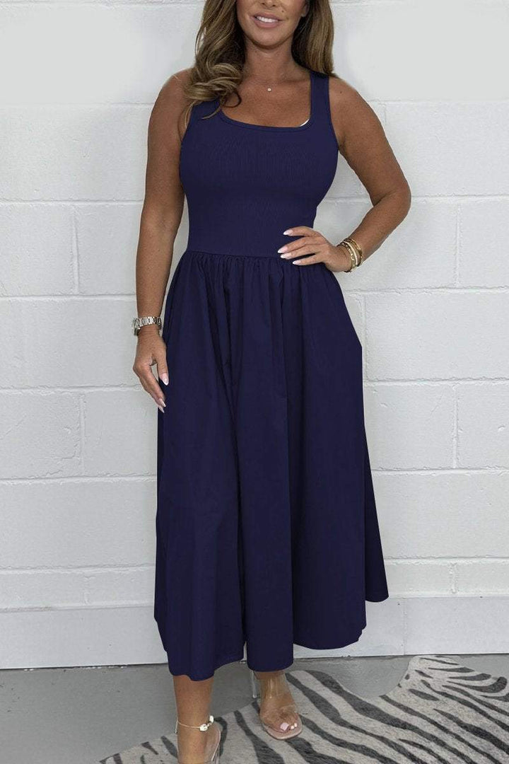 Stylish Sleeveless A-Line Dress with Square Neckline
