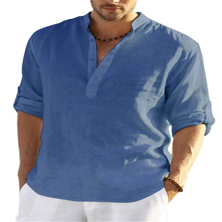 Lightweight Long-Sleeve Summer Shirt with Stand-Up Collar