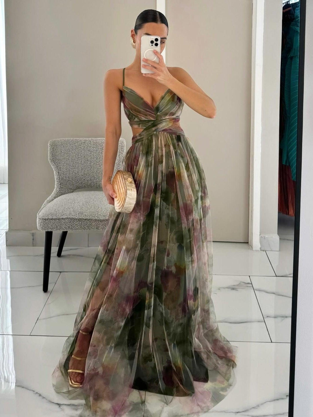 Karen | Painted Floral Print Maxi Dress