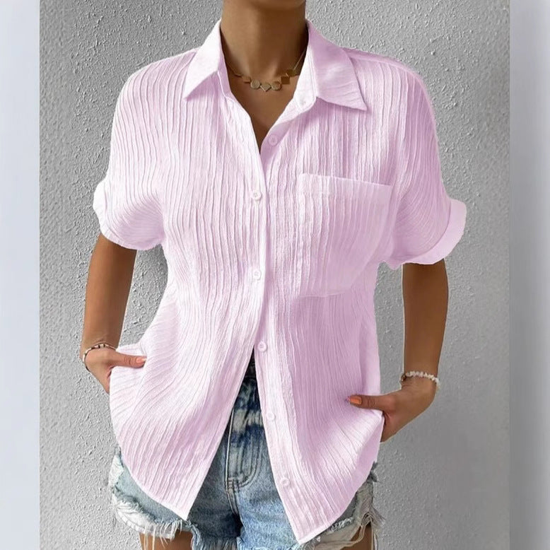Women’s Relaxed Button-Up Shirt with Short Sleeves