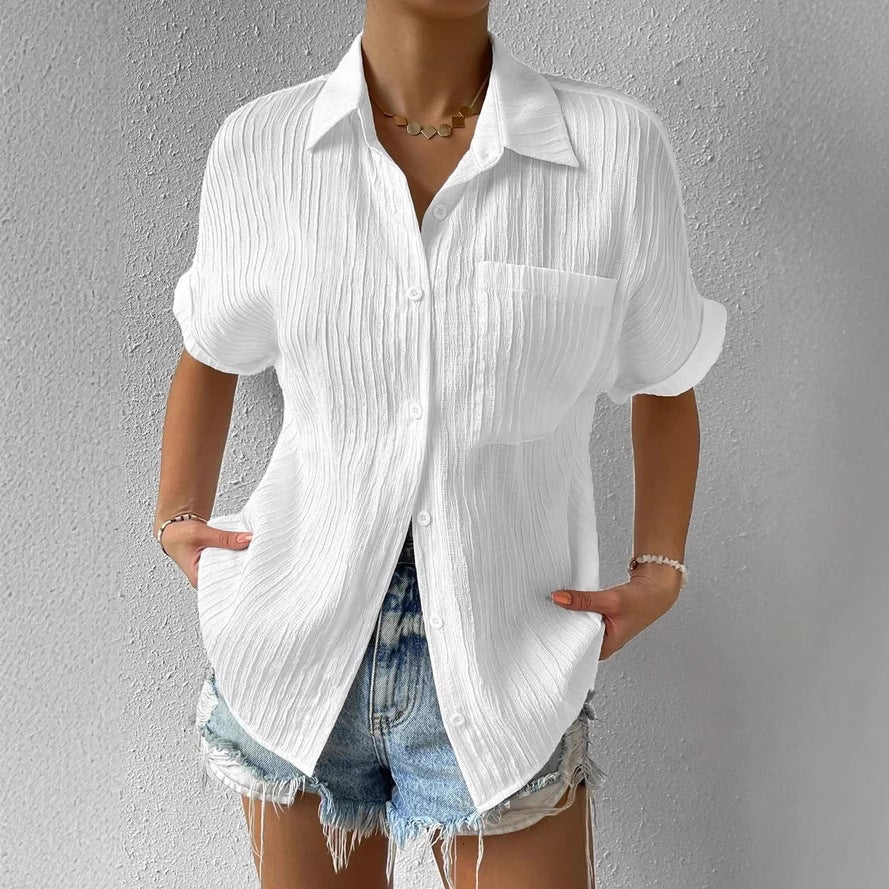 Women’s Relaxed Button-Up Shirt with Short Sleeves