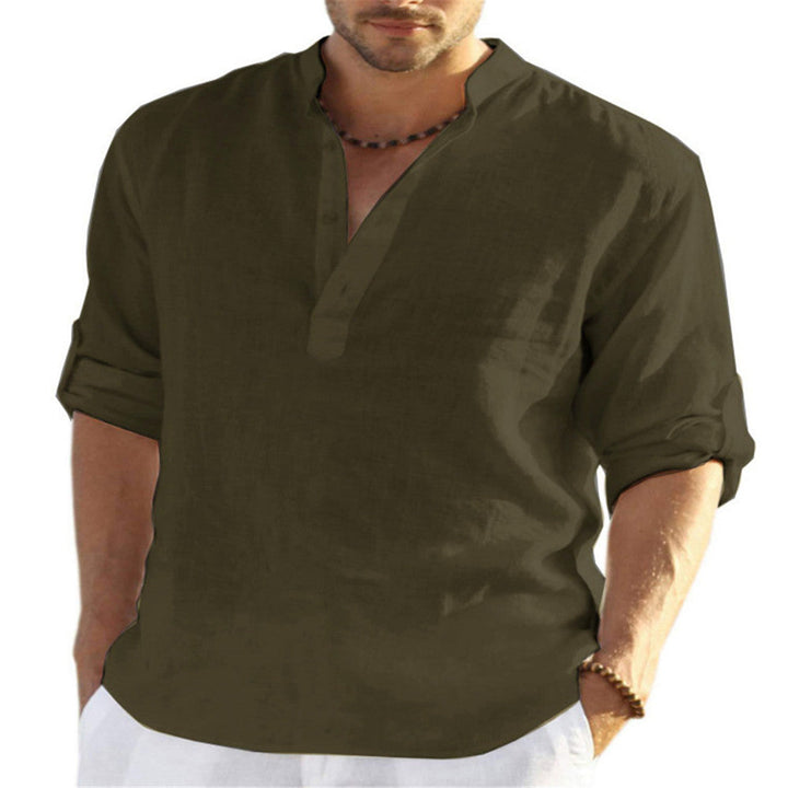 Lightweight Long-Sleeve Summer Shirt with Stand-Up Collar