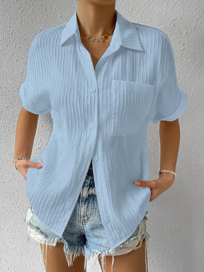 Women’s Relaxed Button-Up Shirt with Short Sleeves