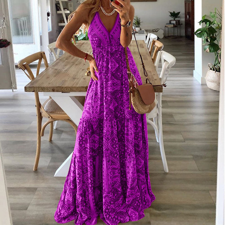 Sydney | Women's V Neck Boho Flowy Draped Maxi Dress