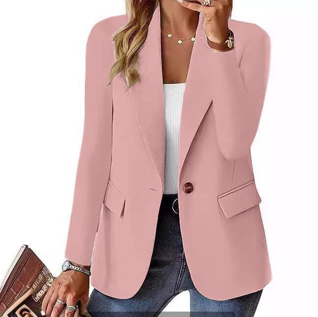 Elegant Women's Blazer with Single Button Closure and Classic Lapel – Stylish Jacket for Office & Everyday Wear