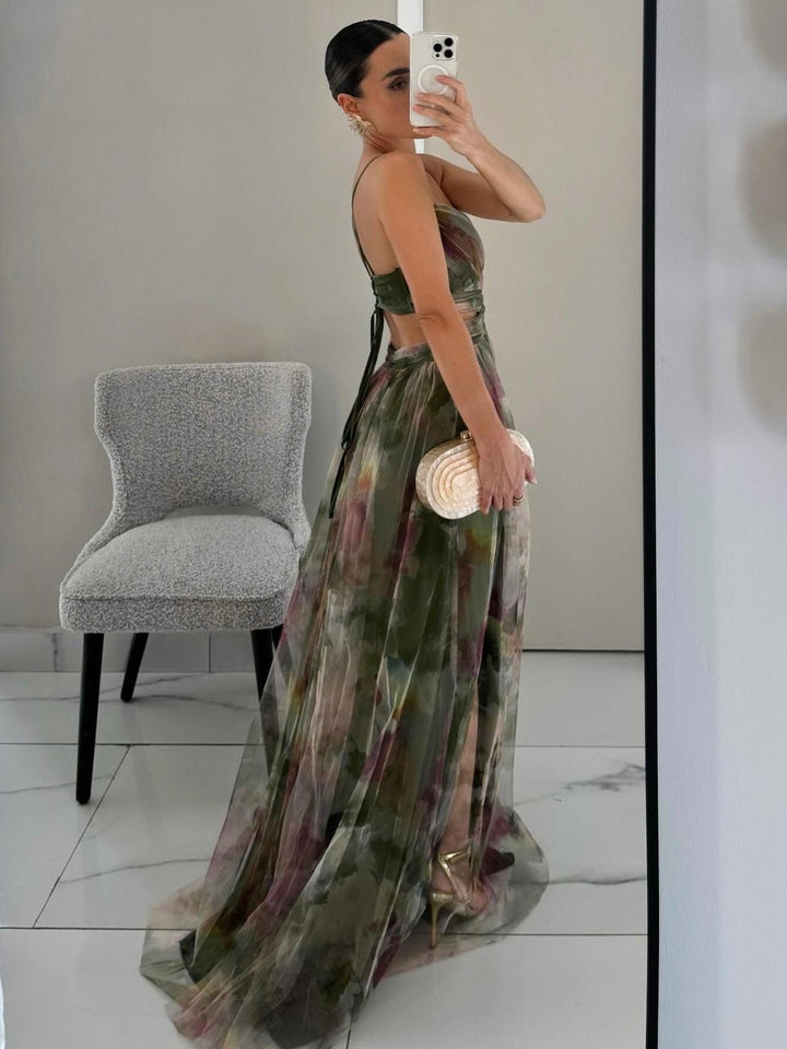 Karen | Painted Floral Print Maxi Dress