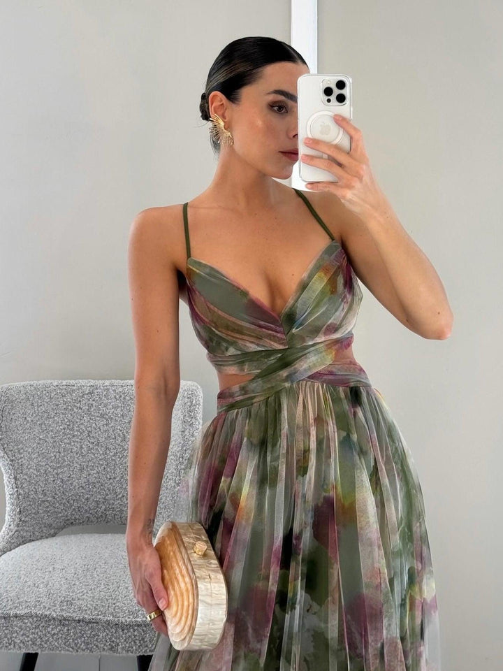 Karen | Painted Floral Print Maxi Dress
