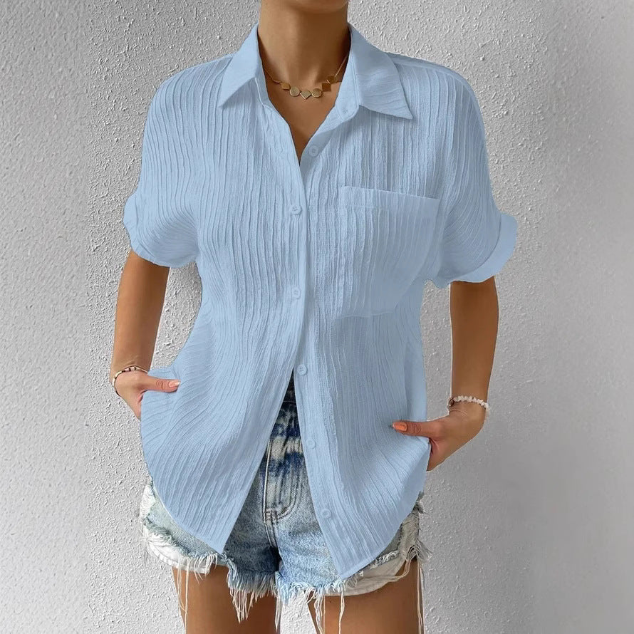 Women’s Relaxed Button-Up Shirt with Short Sleeves