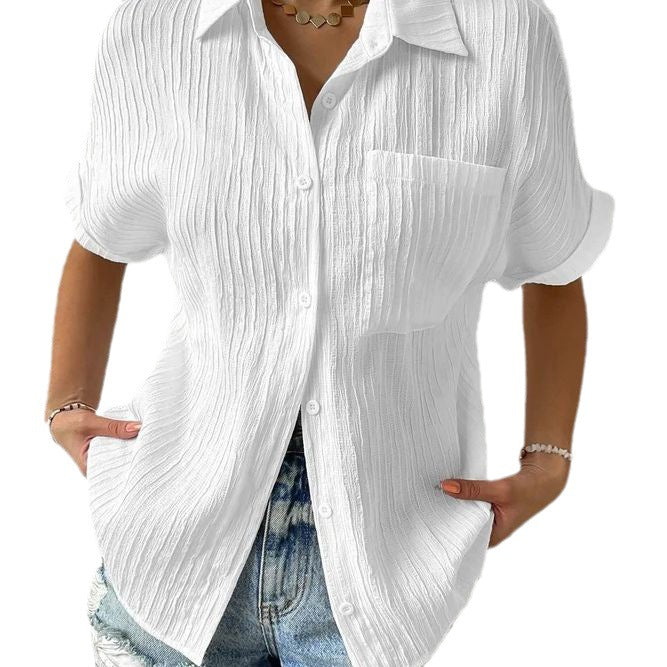 Women’s Relaxed Button-Up Shirt with Short Sleeves