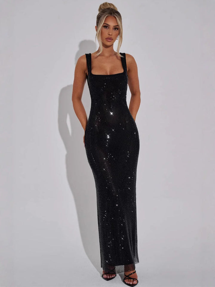 Eaksone - Maxi Dress with Sequins and Square Neckline