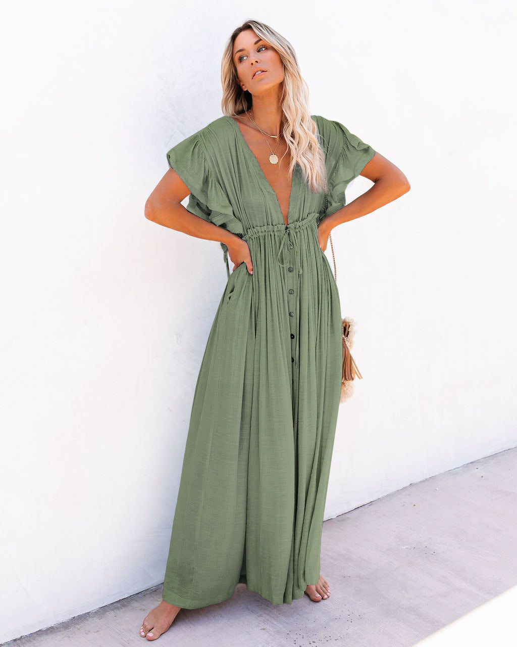 Rose | Women’s Summer Boho Button Front Maxi Dress