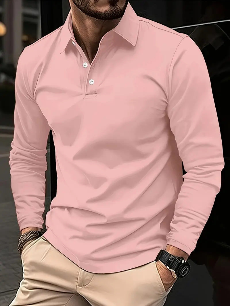 Long Sleeve Polo Shirt for Men – Stylish Casual Shirt with Button Placket