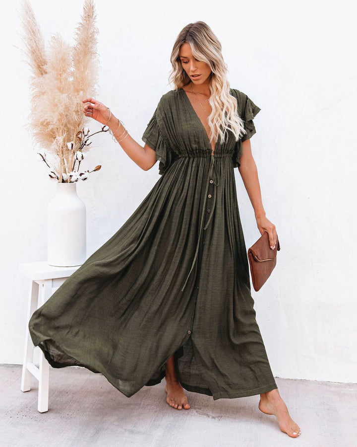 Rose | Women’s Summer Boho Button Front Maxi Dress