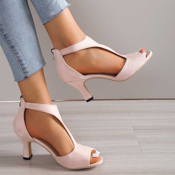 Women’s Open Toe Heels with Back Zipper and Elegant Cutout