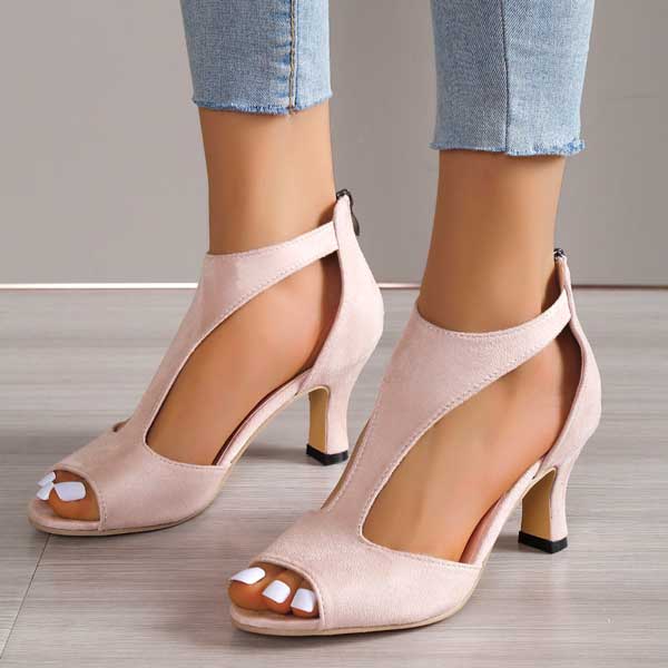Women’s Open Toe Heels with Back Zipper and Elegant Cutout