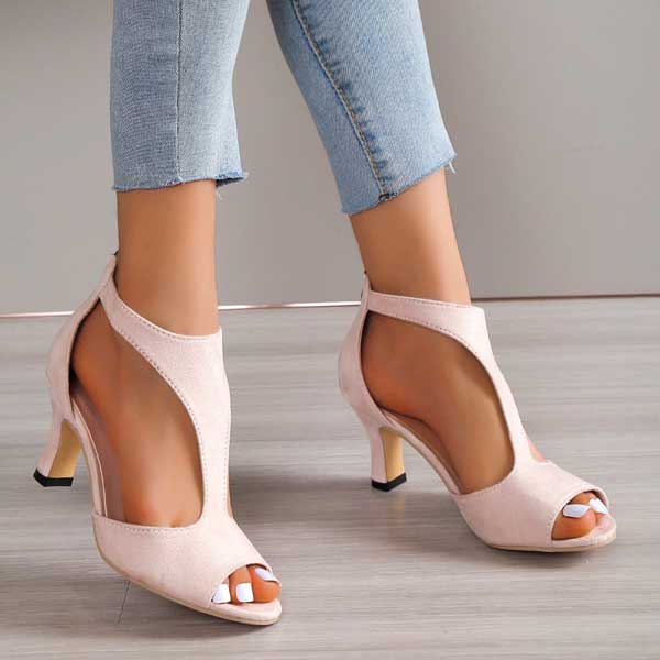 Women’s Open Toe Heels with Back Zipper and Elegant Cutout