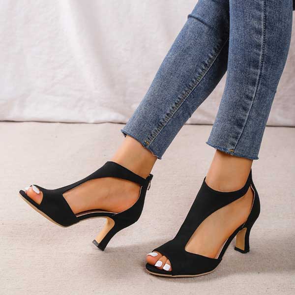 Women’s Open Toe Heels with Back Zipper and Elegant Cutout