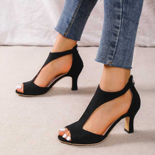 Women’s Open Toe Heels with Back Zipper and Elegant Cutout