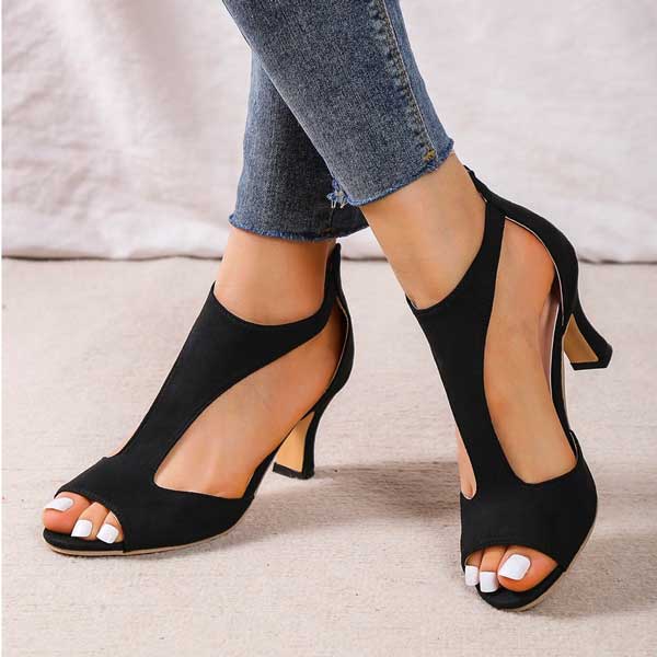 Women’s Open Toe Heels with Back Zipper and Elegant Cutout