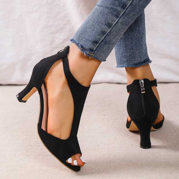 Women’s Open Toe Heels with Back Zipper and Elegant Cutout