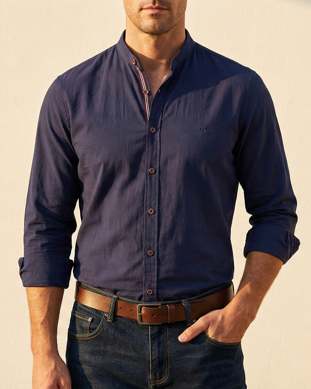 LAURENT MONACO | ELEGANT MAO COLLAR SHIRT FOR MEN