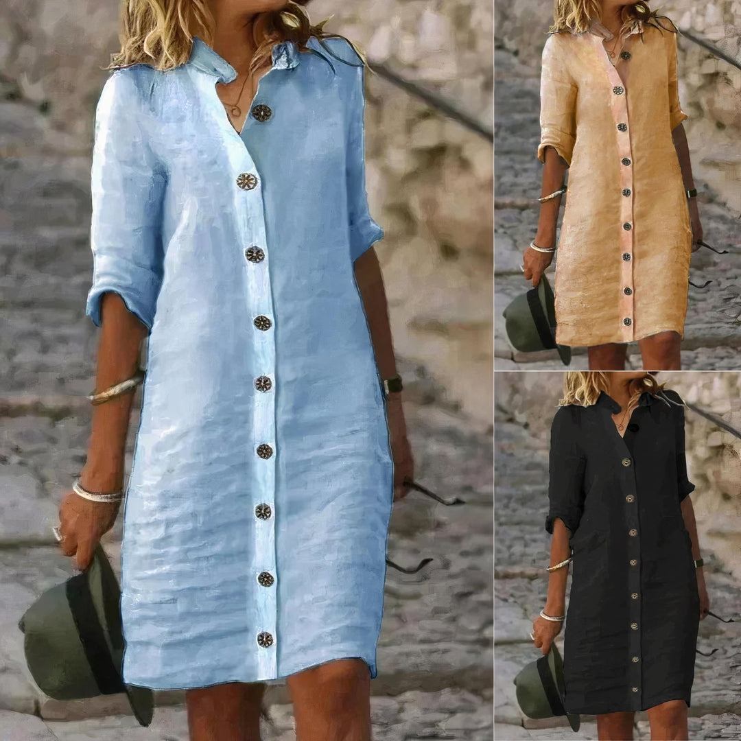Women’s Button-Up Shirt Dress with Relaxed Fit and Collar