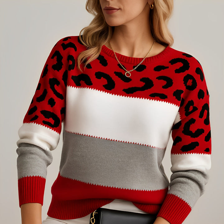 Women's Sweaters | Sweater with Leopard Pattern and Contrasting Panels